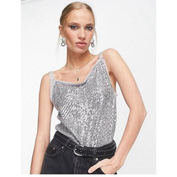 Free People Shimmer & Shine Bodysuit in Sunset Size XS. Draped Neckline Sequin - Picture 1 of 10